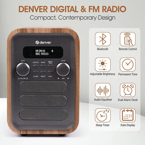 Denver DAB Radio - Retro Radio - Bluetooth - DAB+/ FM Radio - DAB48