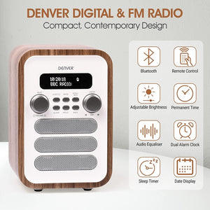 Denver DAB Radio - Retro Radio - Bluetooth - DAB+/ FM Radio - DAB48
