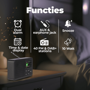 Denver DAB+ wekkerradio · bluetooth, FM en 40 zenders