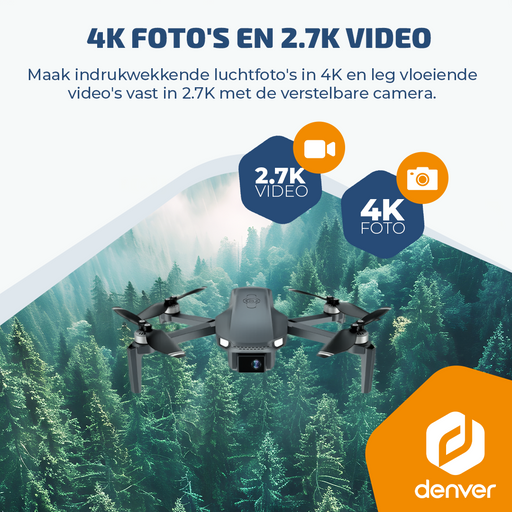 Denver Drone met Camera - Besturing via controller met 4 inch scherm - Live beeld - 3K video & 4K foto - voor Buiten - GPS - 6 assige Gyro Volwassenen en Kinderen - DCG3572