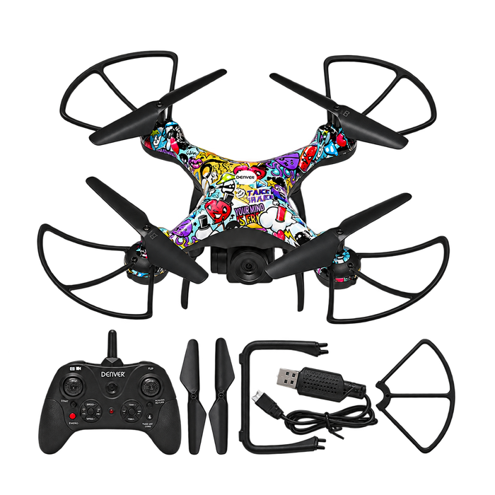 Denver DCW340 drone met camera, met controller, extra propellers, beschermframe en USB-kabel
