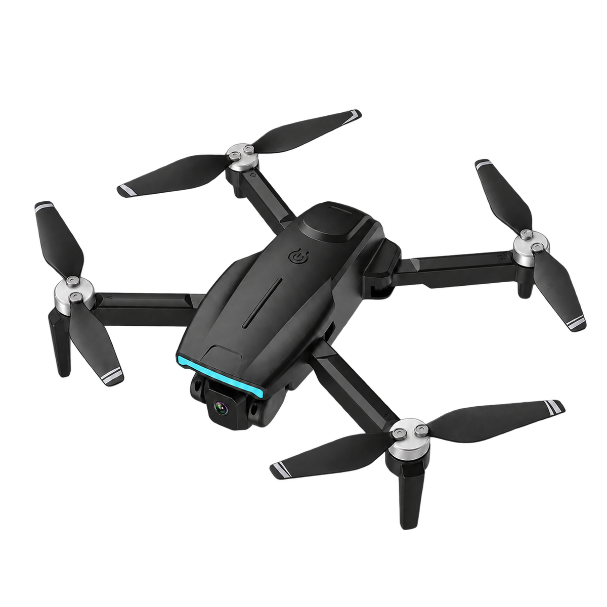 Denver DCW3520 drone met 2 camera's, zwart met blauwe led, schuin van boven