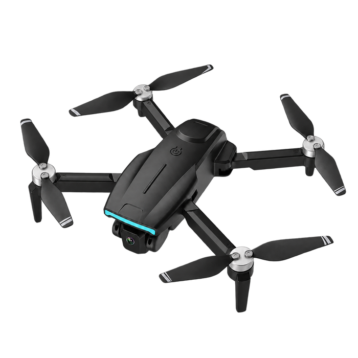 Denver DCW3520 drone met 2 camera's, zwart met blauwe led, schuin van boven