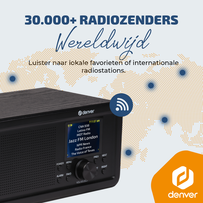 Denver DAB Internetradio - DAB - FM - Internetradio - Bluetooth - Alarmfunctie - DIR200 - Denvershop