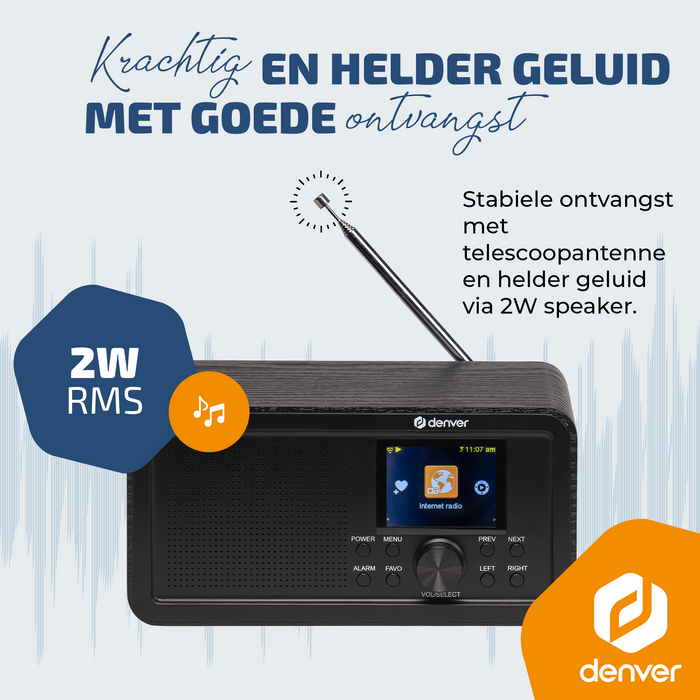 Denver DAB Internetradio - DAB - FM - Internetradio - Bluetooth - Alarmfunctie - DIR200 - Denvershop