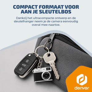 Denver Mini Digitale Camera – FullHD video & Foto 12MP -  0.96" TFT Scherm - Retro Design – Sleutelhanger - Video Camera - DMC1203