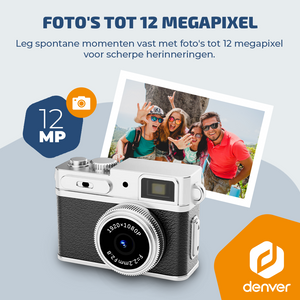 Denver Mini Digitale Camera – FullHD video & Foto 12MP -  0.96" TFT Scherm - Retro Design – Sleutelhanger - Video Camera - DMC1203