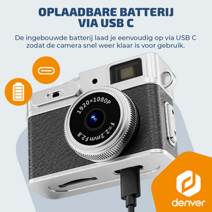 Denver Mini Digitale Camera – FullHD video & Foto 12MP -  0.96" TFT Scherm - Retro Design – Sleutelhanger - Video Camera - DMC1203