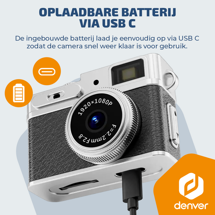 Denver Mini Digitale Camera – FullHD video & Foto 12MP -  0.96" TFT Scherm - Retro Design – Sleutelhanger - Video Camera - DMC1203