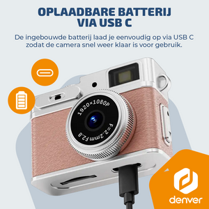 Denver Mini Digitale Camera – FullHD video & Foto 12MP -  0.96" TFT Scherm - Retro Design – Sleutelhanger - Video Camera - DMC1203