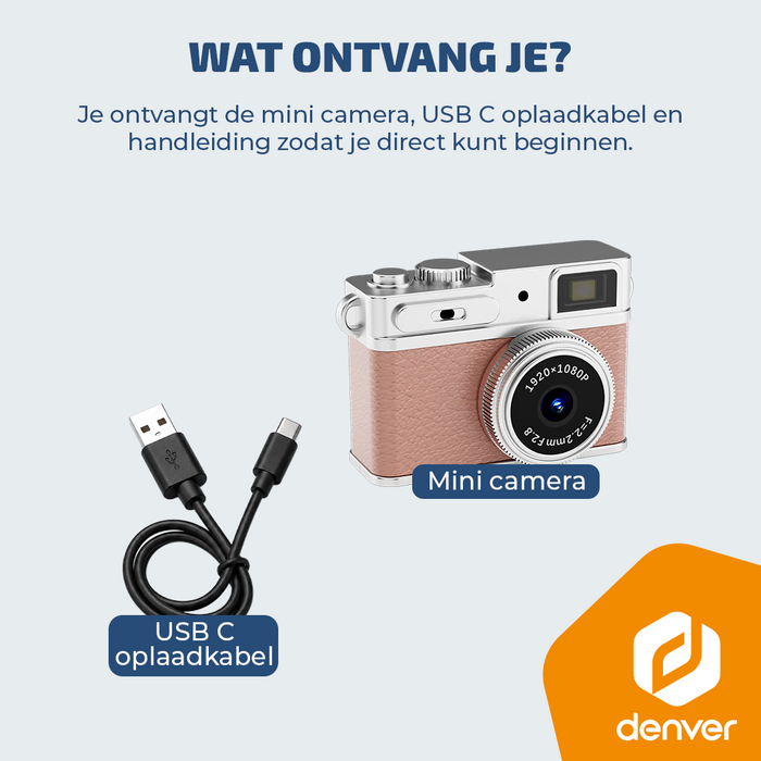 Denver Mini Digitale Camera – FullHD video & Foto 12MP -  0.96" TFT Scherm - Retro Design – Sleutelhanger - Video Camera - DMC1203