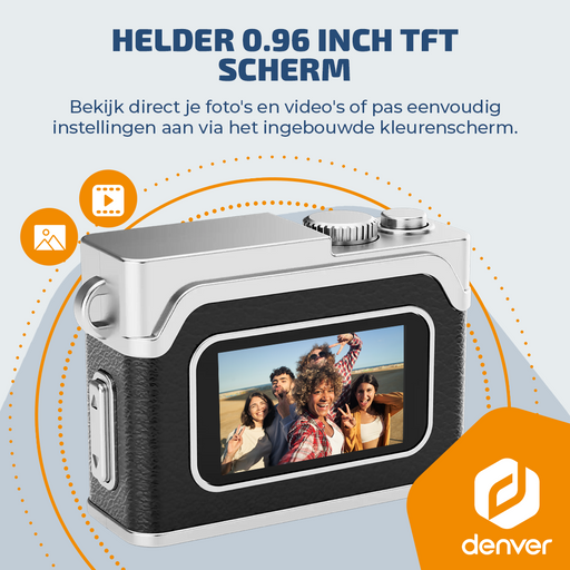 [Zwart] Denver Mini Digitale Camera – FullHD video & Foto 12MP -  0.96" TFT Scherm - Retro Design – Sleutelhanger - Video Camera - DMC1203