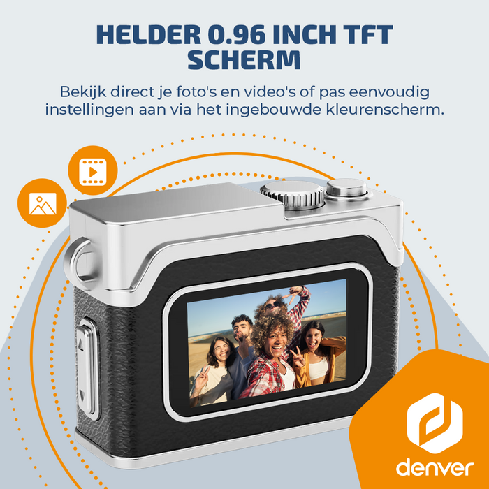 Denver Mini Digitale Camera – FullHD video & Foto 12MP -  0.96" TFT Scherm - Retro Design – Sleutelhanger - Video Camera - DMC1203