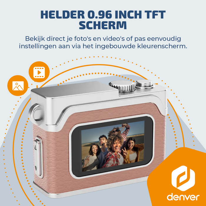 Denver Mini Digitale Camera – FullHD video & Foto 12MP -  0.96" TFT Scherm - Retro Design – Sleutelhanger - Video Camera - DMC1203