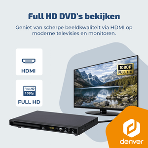 Denver DVD Speler met HDMI - Ondersteund FULL HD - CD Speler - Dolby Digital Decoder - USB / Scart - DVH1245