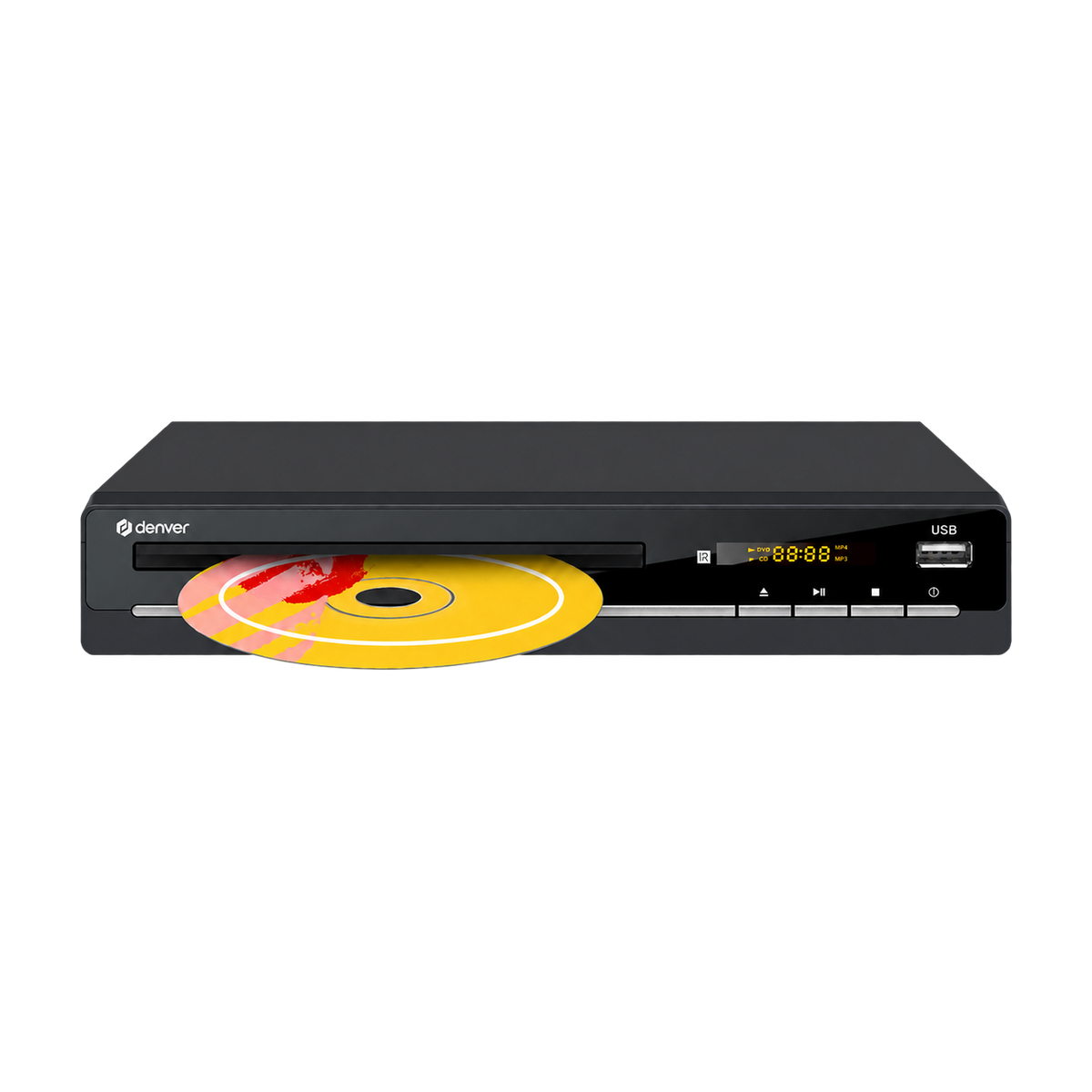 Denver DVH7787 dvd-speler met HDMI, vooraanzicht met disc in de lade