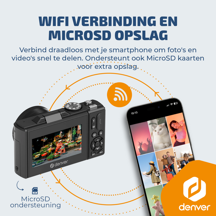 Denver Digitale Camera - Full HD 5K - 75MP - Vlog Camera - Wifi connectie - Foto & Video - Fototoestel - DWC8475B