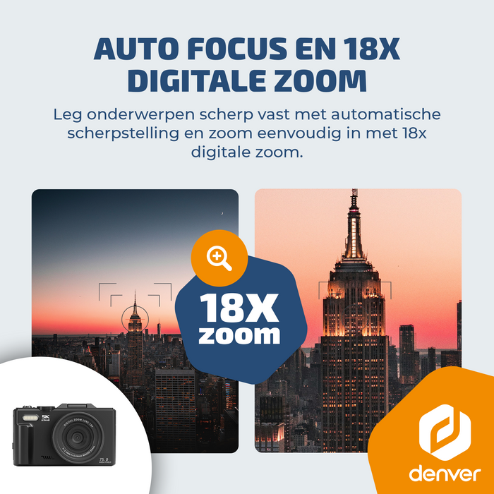 Denver Digitale Camera - Full HD 5K - 75MP - Vlog Camera - Wifi connectie - Foto & Video - Fototoestel - DWC8475B