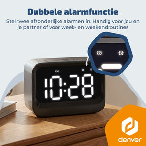 Denver digitale wekker · bluetooth speaker en dubbel alarm