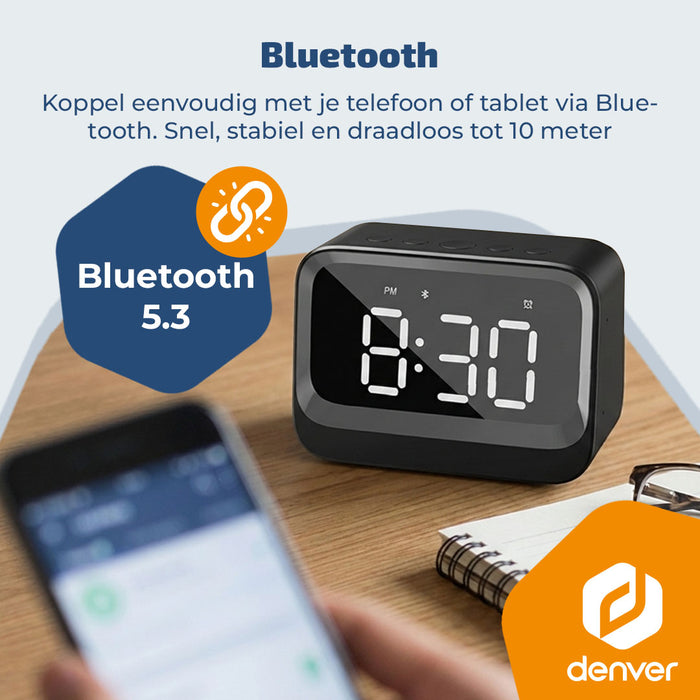 Denver Digitale Wekker - Bluetooth speaker - Dual alarm - LCD Display - EC54