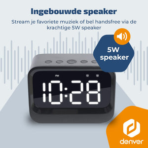 Denver digitale wekker · bluetooth speaker en dubbel alarm