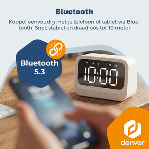 Denver digitale wekker · bluetooth speaker en dubbel alarm