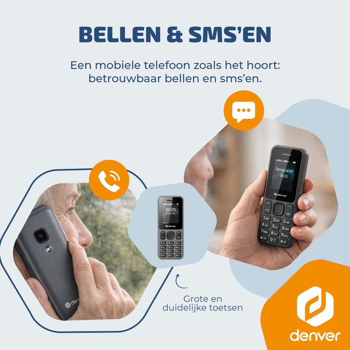 Denver Senioren Mobiele Telefoon 4G - GSM - FM Radio - Dual Sim - Simlockvrij - FAS1880L