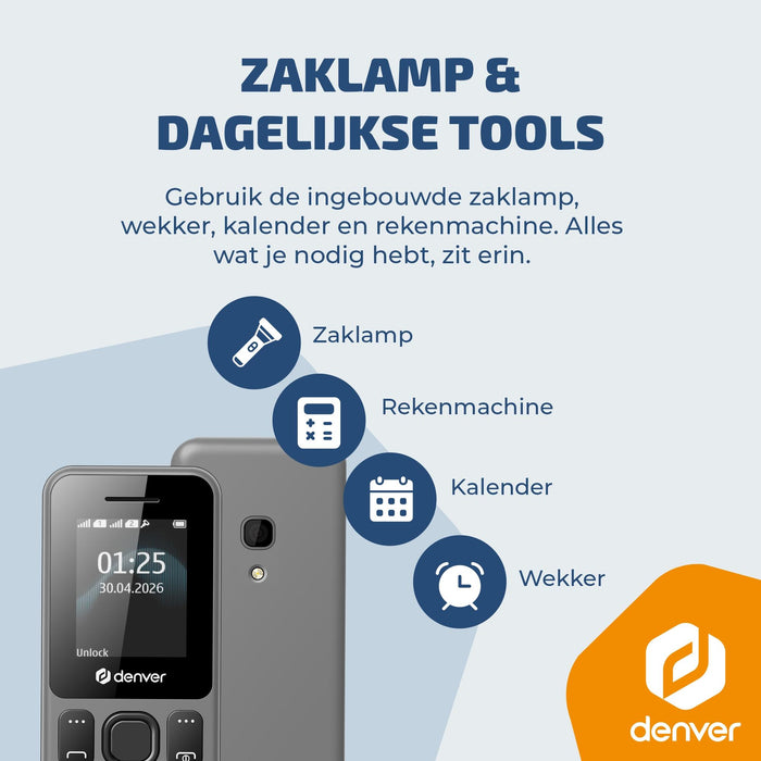 Denver Senioren Mobiele Telefoon 4G - GSM - FM Radio - Dual Sim - Simlockvrij - FAS1880L