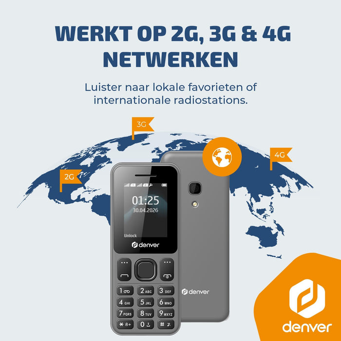 Denver Senioren Mobiele Telefoon 4G - GSM - FM Radio - Dual Sim - Simlockvrij - FAS1880L