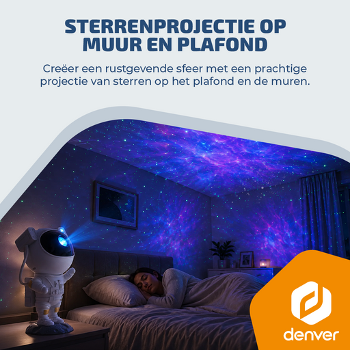 Denver Astronaut Galaxy Projector - Sterren projector - Sterrenhemel - Nachtlampje - Sterrenhemel Projector - Sterrenlamp - Timer - Afstandsbediening - 8 kleurcombinaties - FL34