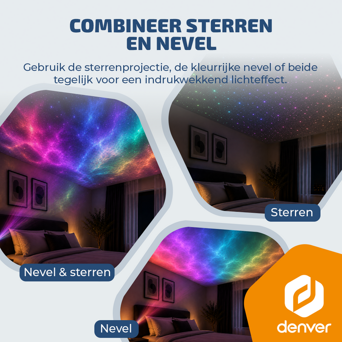 Denver Astronaut Galaxy Projector - Sterren projector - Sterrenhemel - Nachtlampje - Sterrenhemel Projector - Sterrenlamp - Timer - Afstandsbediening - 8 kleurcombinaties - FL34
