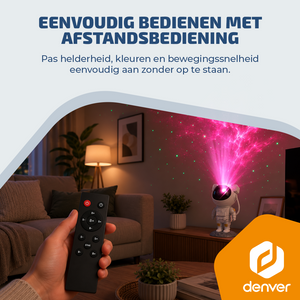 Denver Astronaut Galaxy Projector - Sterren projector - Sterrenhemel - Nachtlampje - Sterrenhemel Projector - Sterrenlamp - Timer - Afstandsbediening - 8 kleurcombinaties - FL34