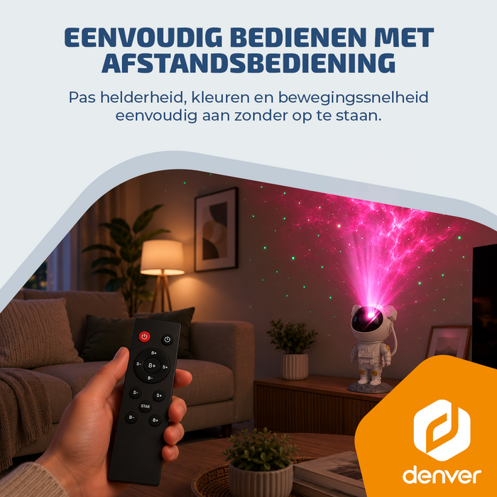 Denver Astronaut Galaxy Projector - Sterren projector - Sterrenhemel - Nachtlampje - Sterrenhemel Projector - Sterrenlamp - Timer - Afstandsbediening - 8 kleurcombinaties - FL34