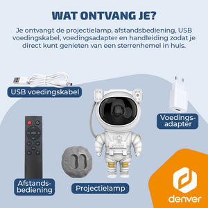 Denver Astronaut Galaxy Projector - Sterren projector - Sterrenhemel - Nachtlampje - Sterrenhemel Projector - Sterrenlamp - Timer - Afstandsbediening - 8 kleurcombinaties - FL34