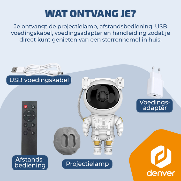 Denver Astronaut Galaxy Projector - Sterren projector - Sterrenhemel - Nachtlampje - Sterrenhemel Projector - Sterrenlamp - Timer - Afstandsbediening - 8 kleurcombinaties - FL34