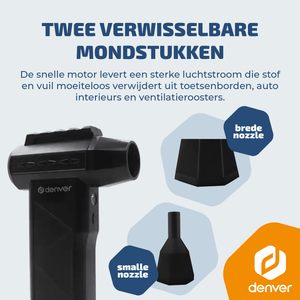 Denver Air Duster - Luchtblazer - Perslucht - Compressed Air - Stofreiniger - 2 opzetstukken - 110000RPM - Draadloos & oplaadbaar - 6000 mAh - HJB172