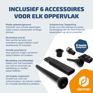 Denver Stofzuiger - Kruimeldief - 6 opzetstukken - Zuigen en blazen - Handstofzuiger - HVC45