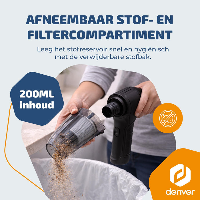 Denver Stofzuiger - Kruimeldief - 6 opzetstukken - Zuigen en blazen - Handstofzuiger - HVC45