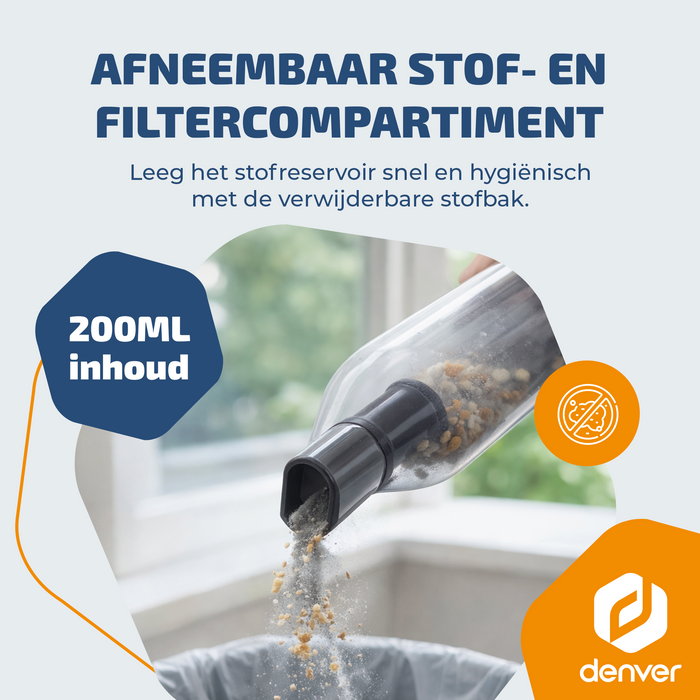 Denver Stofzuiger - Kruimeldief - 6 opzetstukken - Zuigen en blazen - Handstofzuiger - HVC45
