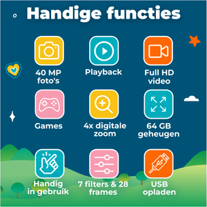 Denver Kindercamera Full HD - Selfie Camera - 40MP - Digitale Camera Kinderen - Foto en Video - Spelletjes - KCA1340
