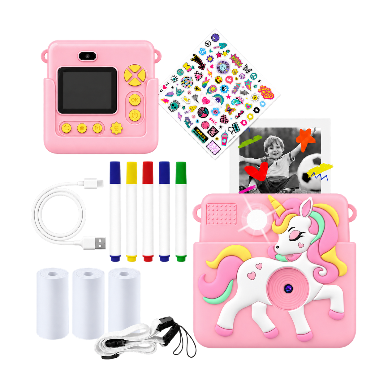 [Roze] - Denver Kindercamera Full HD met Printer - Selfie Camera - 20MP - Digitale Camera Kinderen - Foto - Video - Spelletjes - KPC1363 - Denvershop