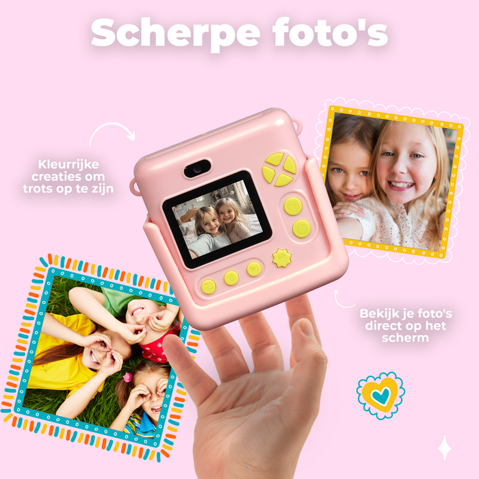 Denver Kindercamera Full HD met Printer - Selfie Camera - 20MP - Digitale Camera Kinderen - Foto - Video - Spelletjes - KPC1363