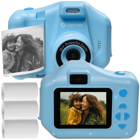 [Blauw] - Denver Kindercamera Full HD met Printer - Selfie Camera - 48MP - Digitale Camera Kinderen - Foto en Video - Spelletjes - KPC1370 - Denvershop