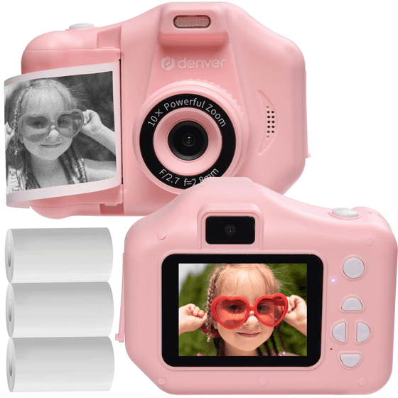 [Roze] - Denver Kindercamera Full HD met Printer - Selfie Camera - 48MP - Digitale Camera Kinderen - Foto en Video - Spelletjes - KPC1370 - Denvershop
