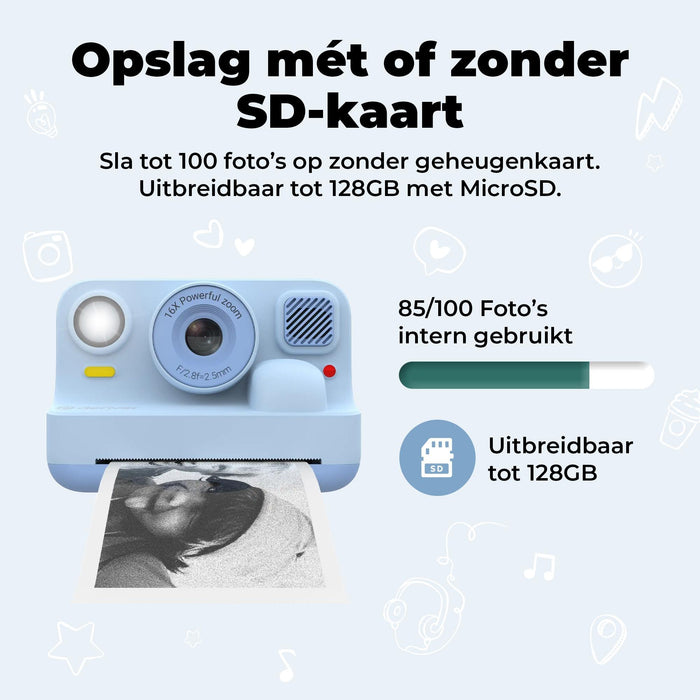 Denver Kindercamera Full HD met Printer - Selfie Camera - 48MP - Digitale Camera Kinderen - Bluetooth printer - Foto & Video - KPC1374BTW - Wit