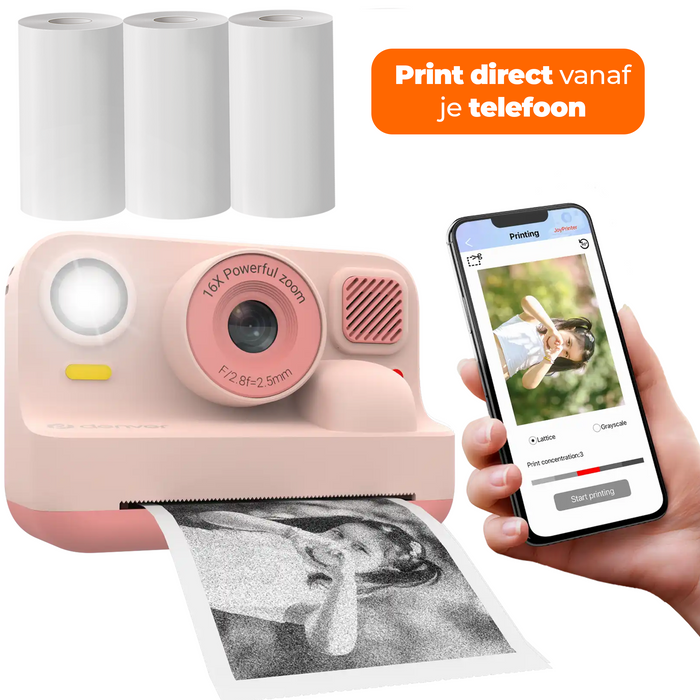 Denver Kindercamera Full HD met Printer - Selfie Camera - 48MP - Digitale Camera Kinderen - Bluetooth printer - Foto & Video - KPC1374BTW - Wit