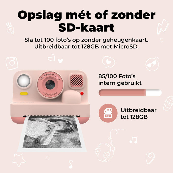 Denver Kindercamera Full HD met Printer - Selfie Camera - 48MP - Digitale Camera Kinderen - Bluetooth printer - Foto & Video - KPC1374BTW - Wit