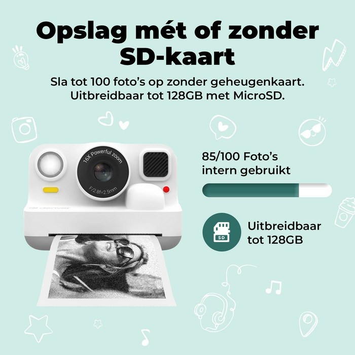 Denver Kindercamera Full HD met Printer - Selfie Camera - 48MP - Digitale Camera Kinderen - Bluetooth printer - Foto & Video - KPC1374BTW - Wit