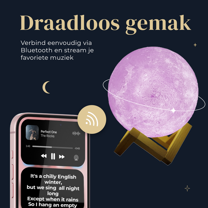 Denver Maanlamp 3D - Bluetooth Speaker Draadloos - Tafellamp Slaapkamer - Muzieksyncronisatie - Incl. Afstandsbediening - Maan lamp - LBS150