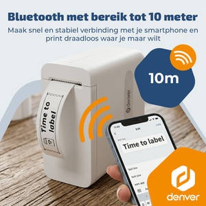 Denver Labelprinter - Bluetooth - Verbinding met smartphone - 15x40mm - Incl. 4 stickerrollen - MBP16